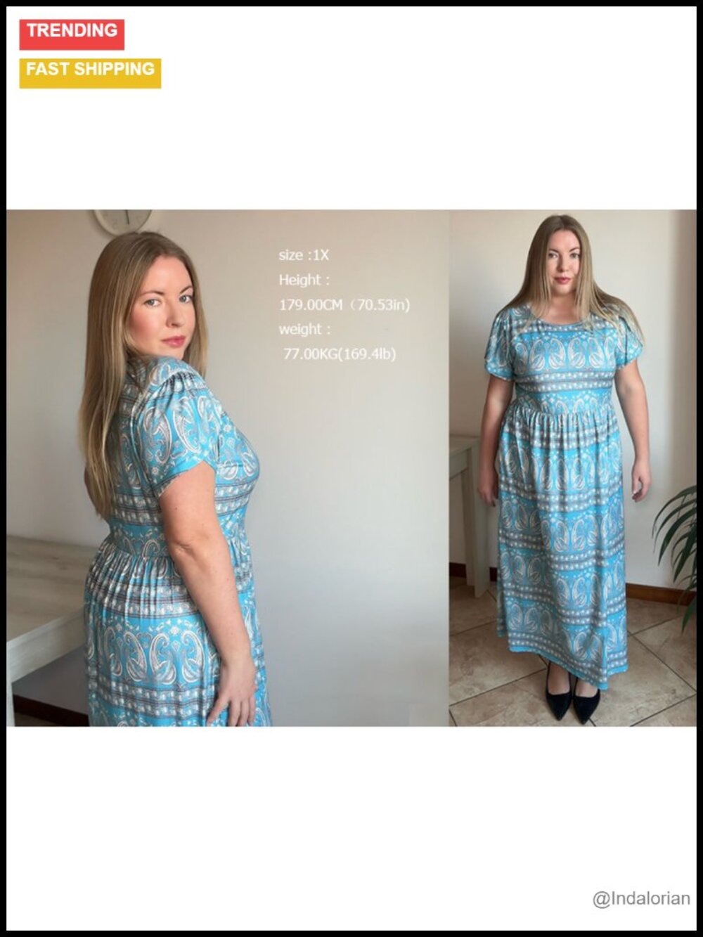 Plus Size Maxi Dress with Pockets Short Sleeve Loose Fit Long Sundress - Picture 6 of 6